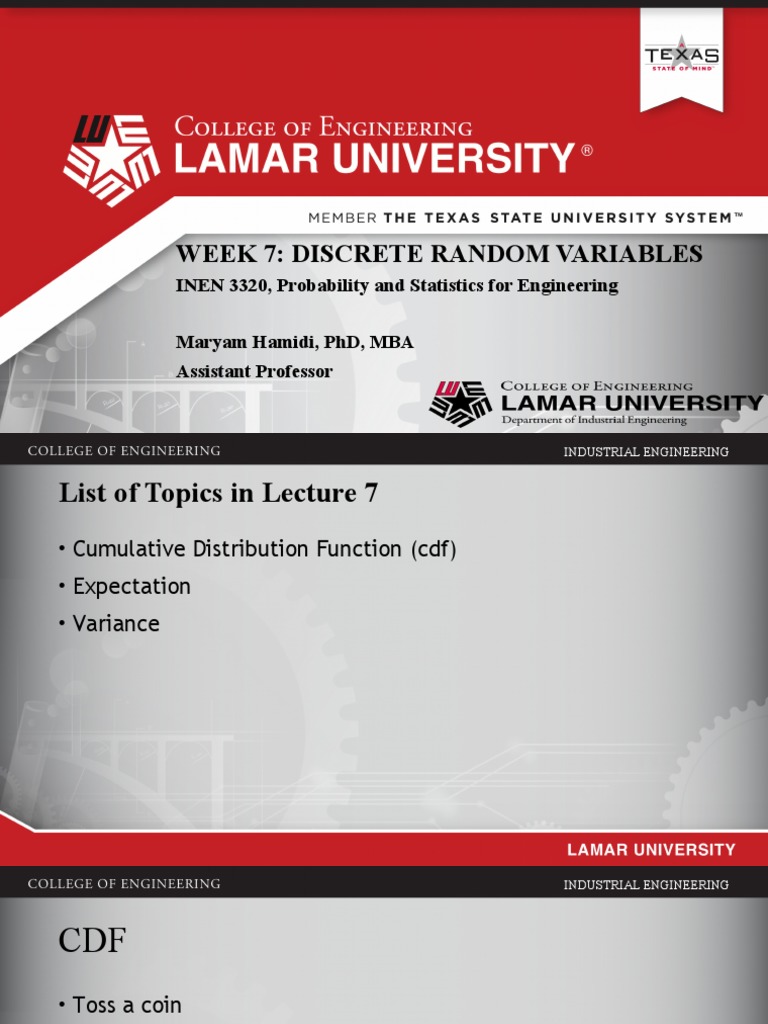 Discrete Random Variables in Engineering | PDF