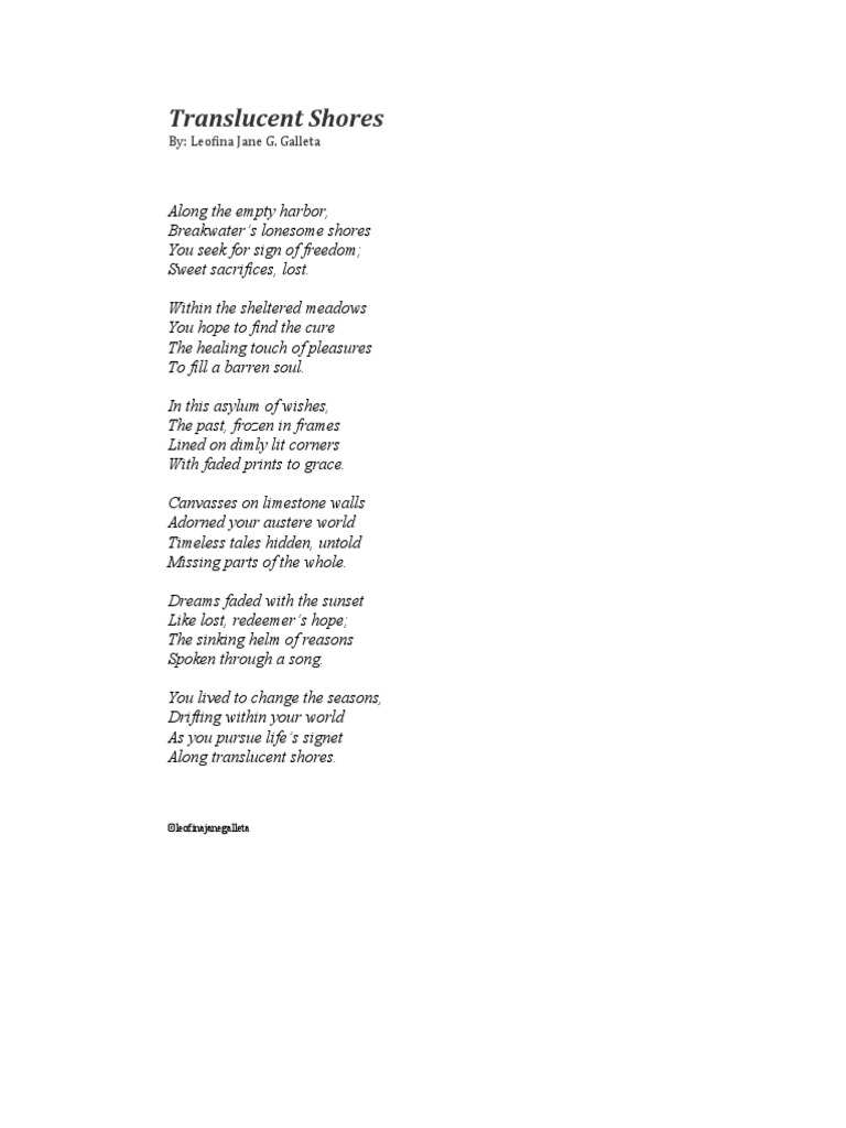 Translucent Shores: A Poetic Journey | PDF | Poetry