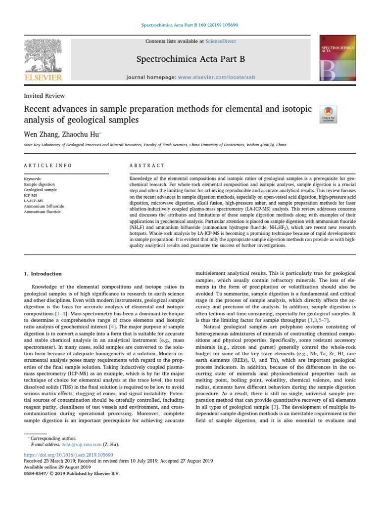Recent Advances in Sample Preparation Methods Analysis of Geological ...