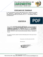 Certificado de Trabajo MUNICIPALIDAD DE HUANOQUITE