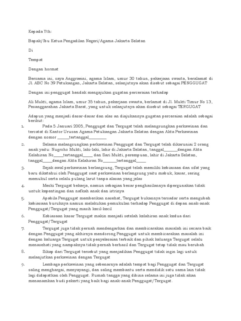 Format Surat Cerai Talak