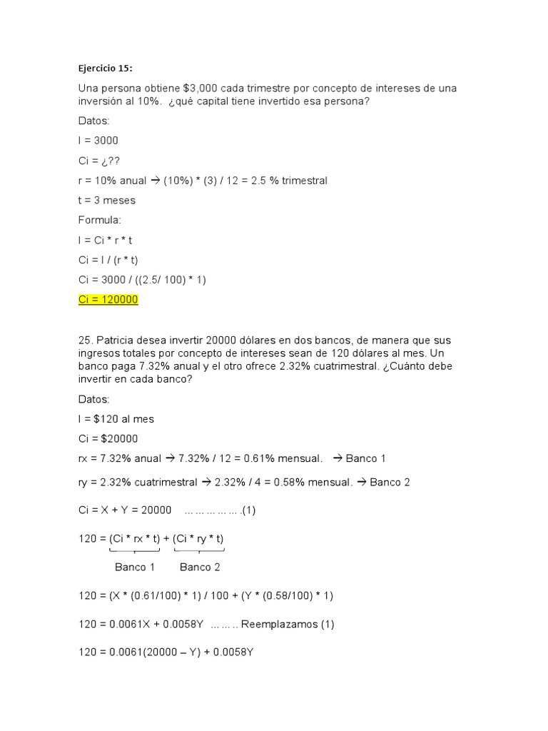 Solución Int Simple (15,25) | PDF | Finanzas y dinero