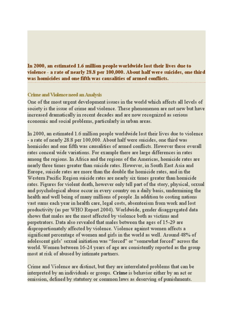 Crime and Violence Need An Analysis | PDF | Violence | Crime & Violence