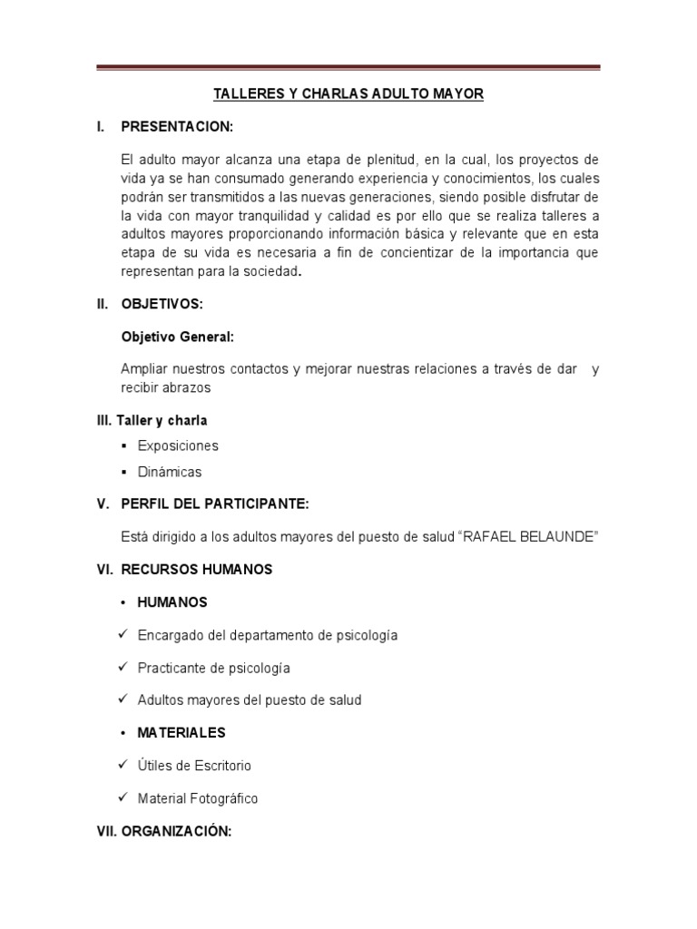 Talleres de Abrazos para Adultos Mayores | PDF | Vejez | Conceptos ...