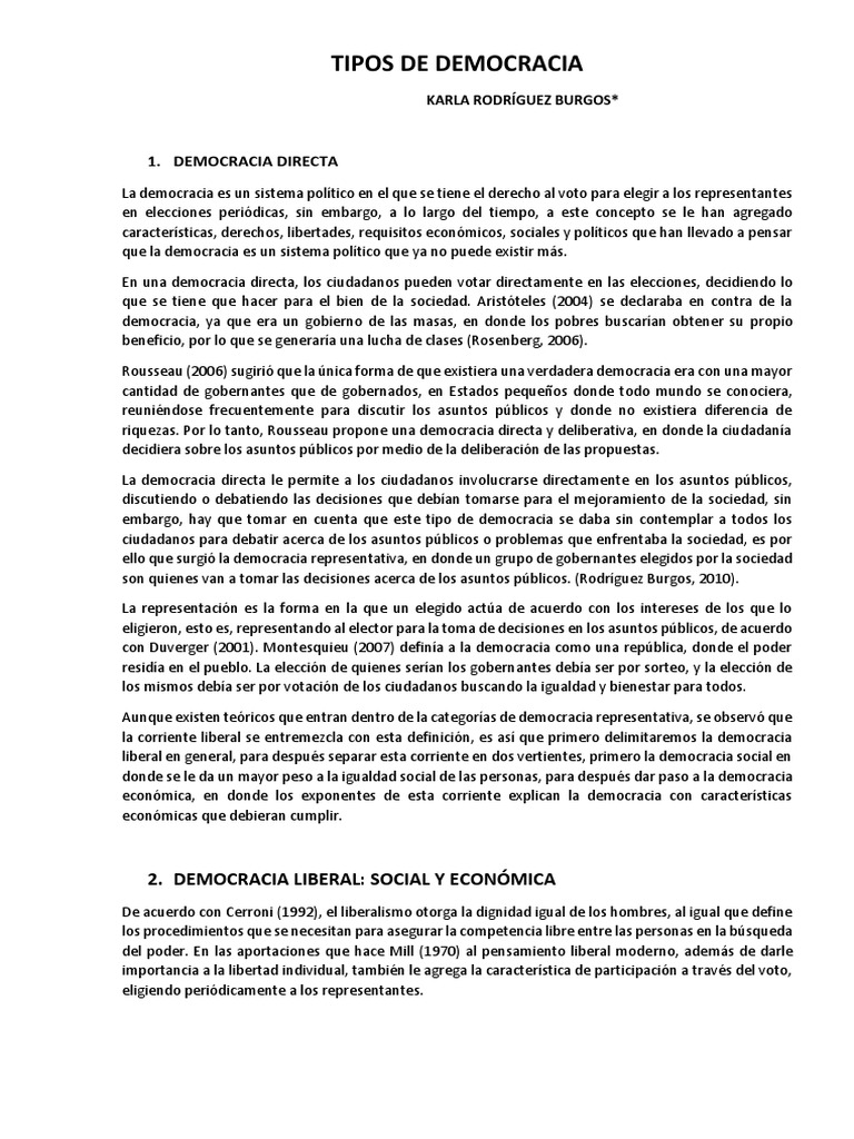 Tipos de Democracia y Características | PDF | Ideologías políticas ...