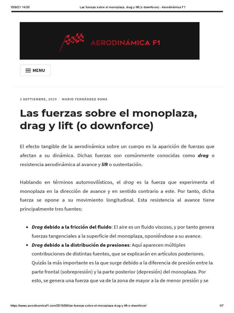 Drag y Lift en la Aerodinámica F1 | PDF | Levantar (Fuerza) | Física ...