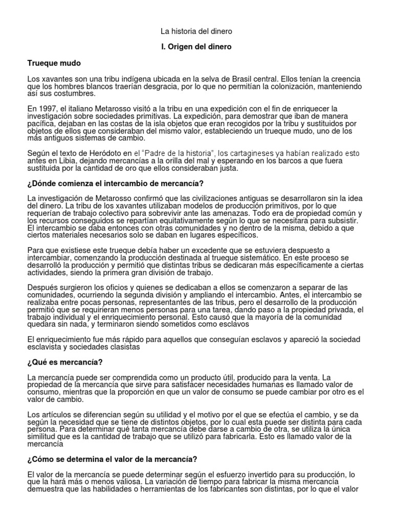 Evolución de la Historia del Dinero | PDF | Bancos | Dinero