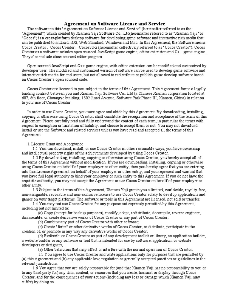 Agreement On Software License and Service | PDF | License | Indemnity