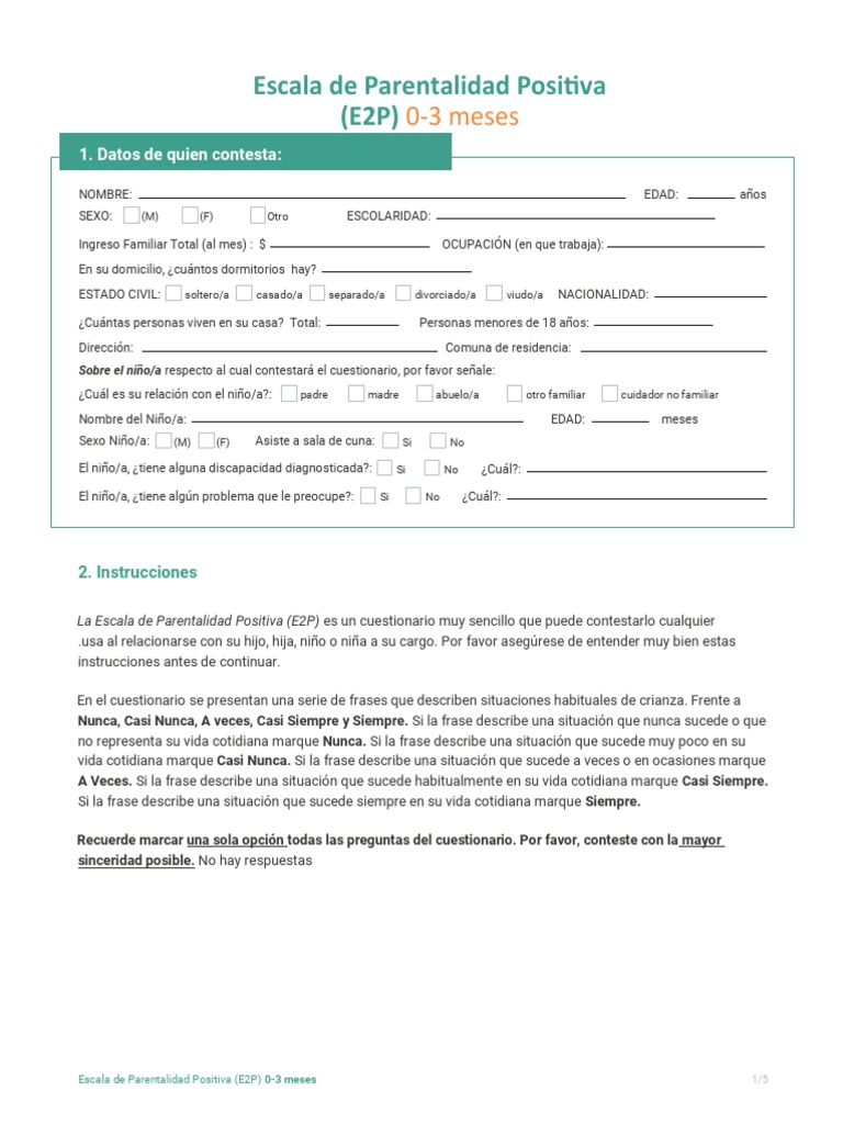 Escala de Parentalidad Positiva E2P 0-3 meses | PDF | Dormir