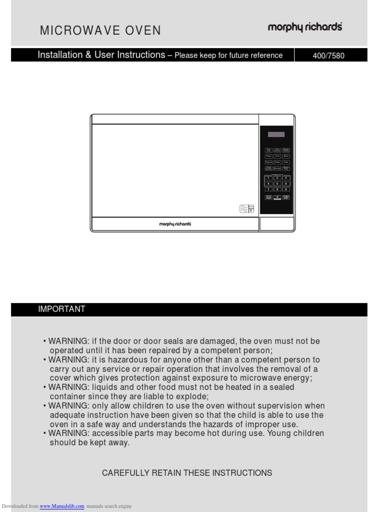 Microwave Oven Installation & User Instructions PDF Ac Power Plugs