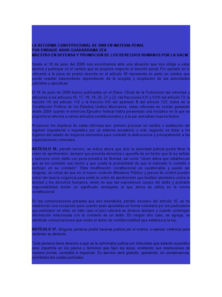 La Reforma Constitucional de 2008 en Materia Penal | PDF | Evidencia ...