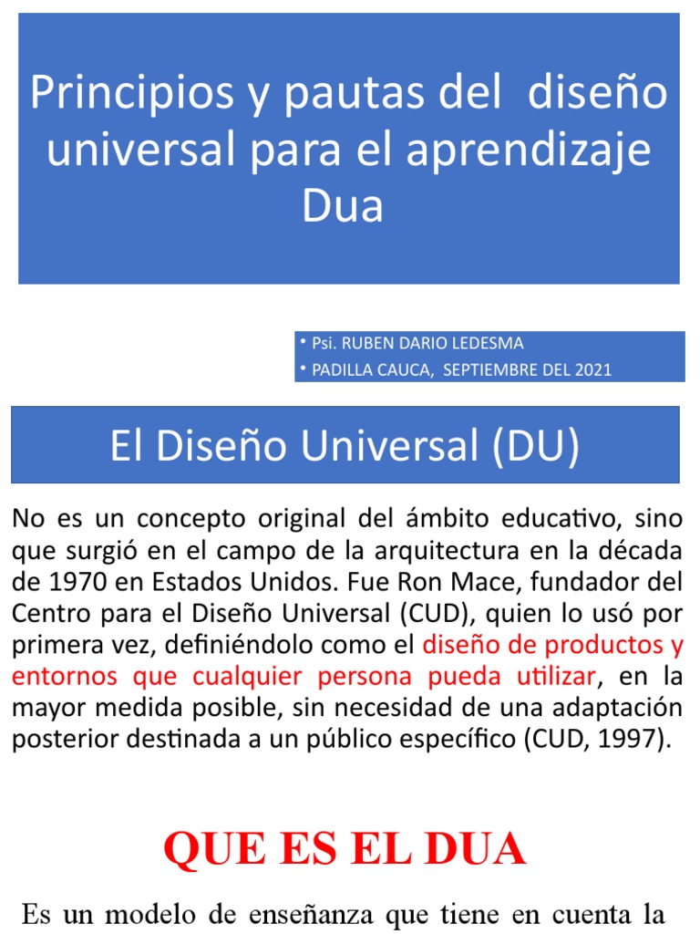 Principios del Diseño Universal para Aprendizaje | PDF | Plan de ...