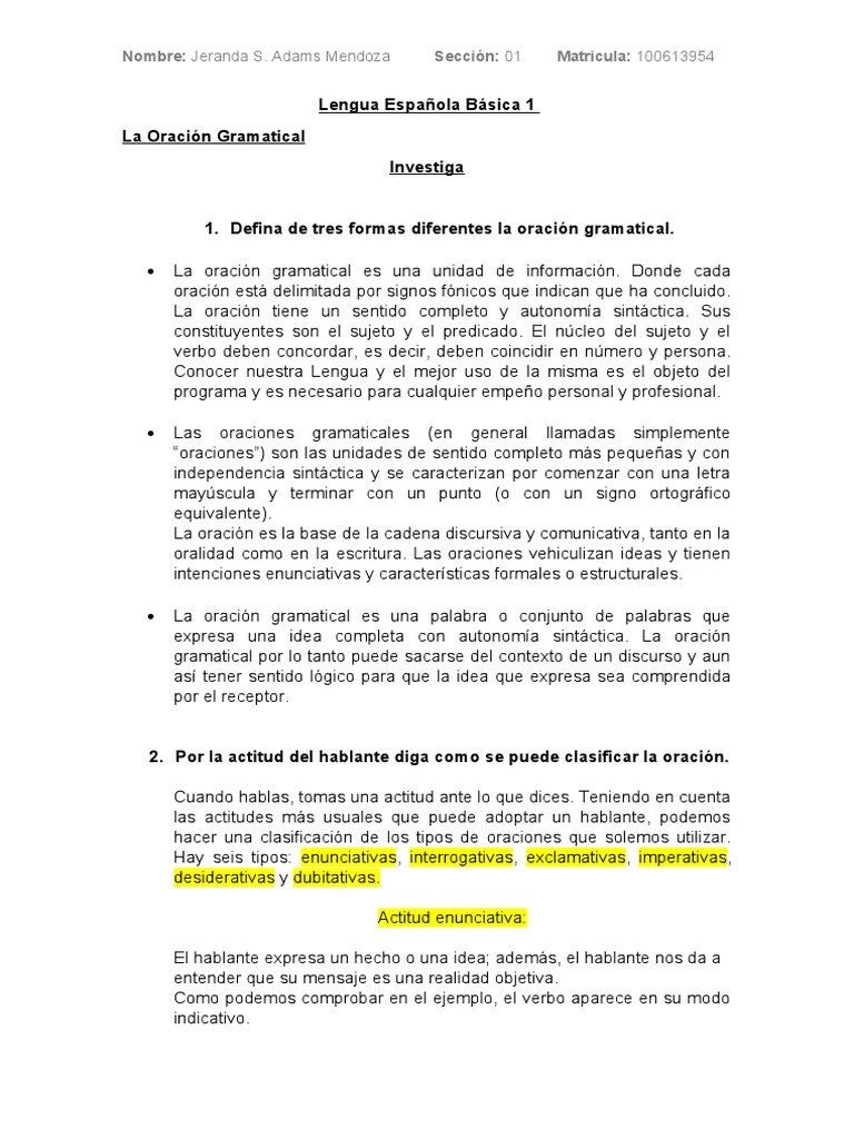 Tipos y Estructura de Oraciones Gramaticales | PDF | Predicado ...
