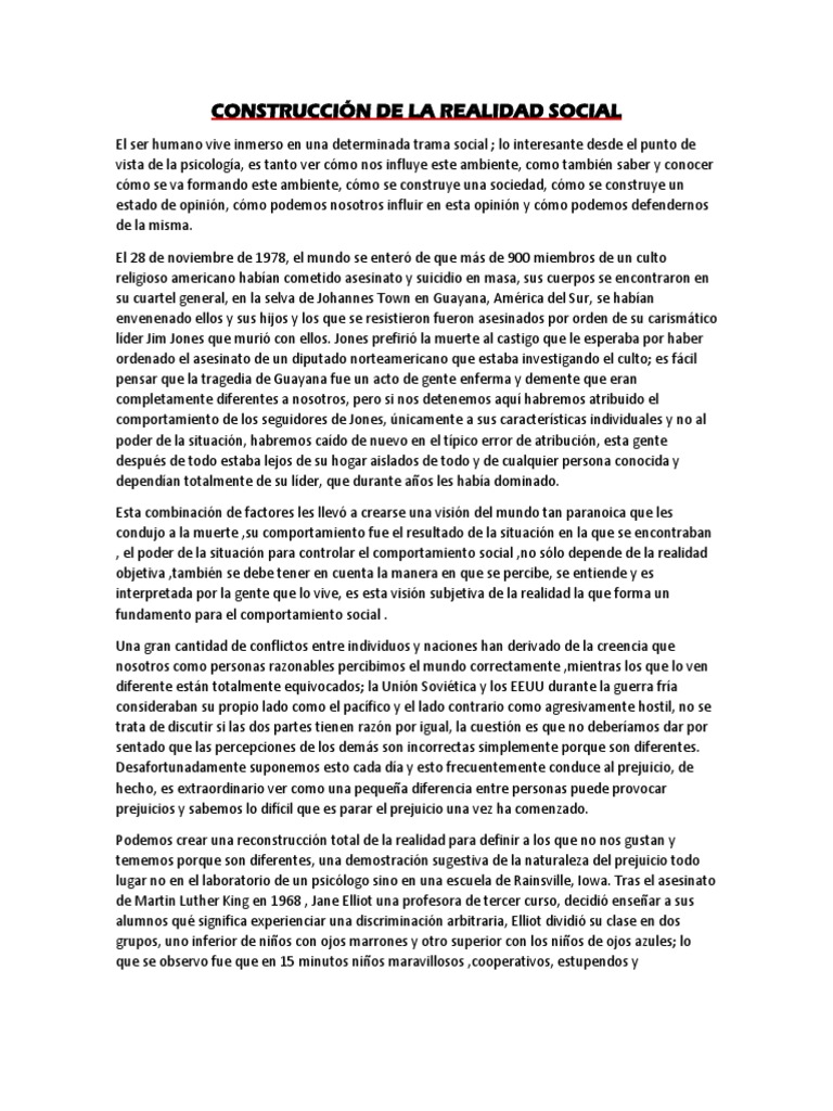 Construcción de La Realidad Social | PDF | Prejuicios | Realidad