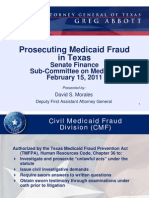 Prosecuting Medicaid Fraud in Texas: Senate Finance Sub-Committee On Medicaid February 15, 2011