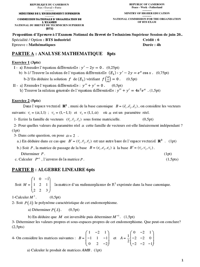 Épreuve BTS Mathématiques 2023 | PDF | Matrice (Mathématiques ...