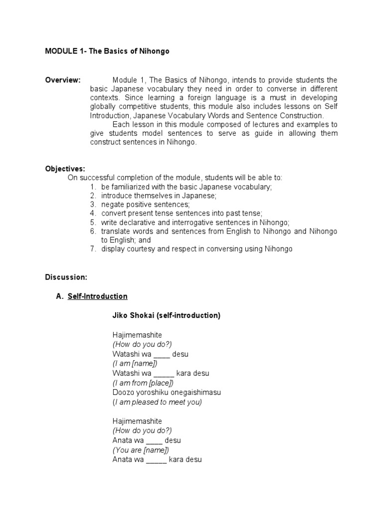 Nihongo Module 1 | PDF | Japanese Language | English Language