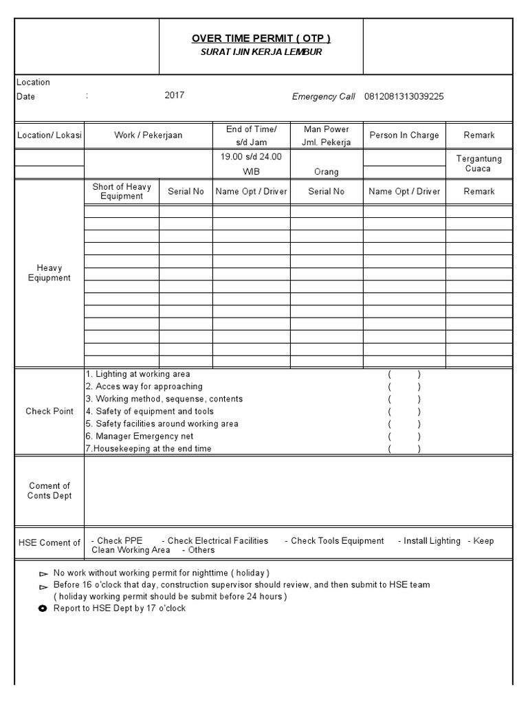 Construction Overtime Permit | PDF | Economic Sectors | Equipment