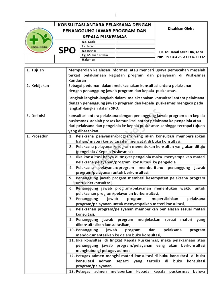 Prosedur Konsultasi Puskesmas Kunduran | PDF