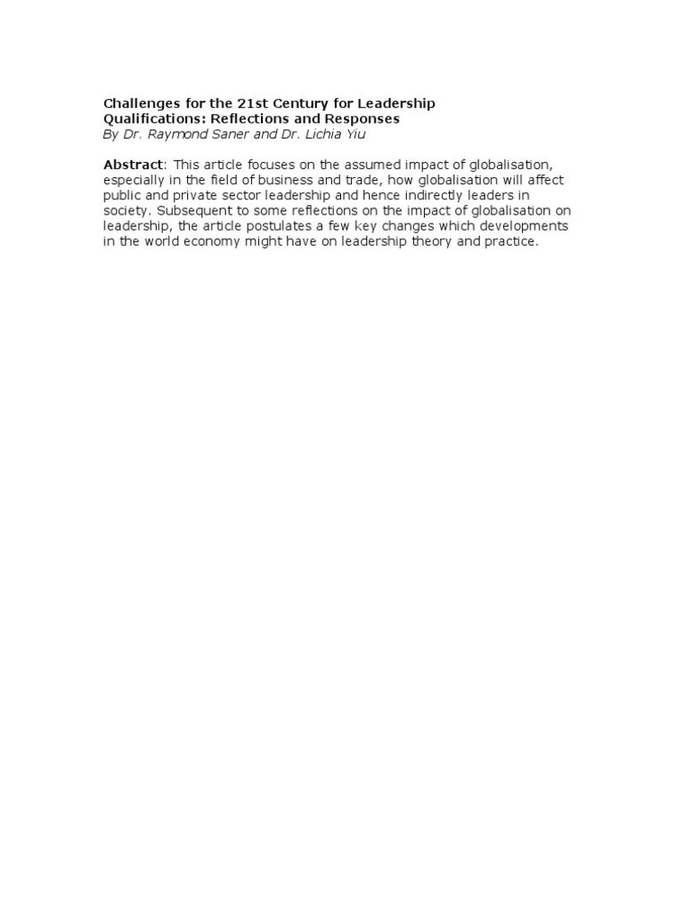 21st Century Leadership Challenges | PDF