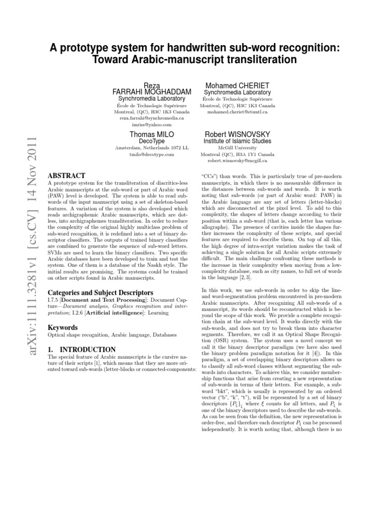 Arabic Manuscript Recognition System | PDF