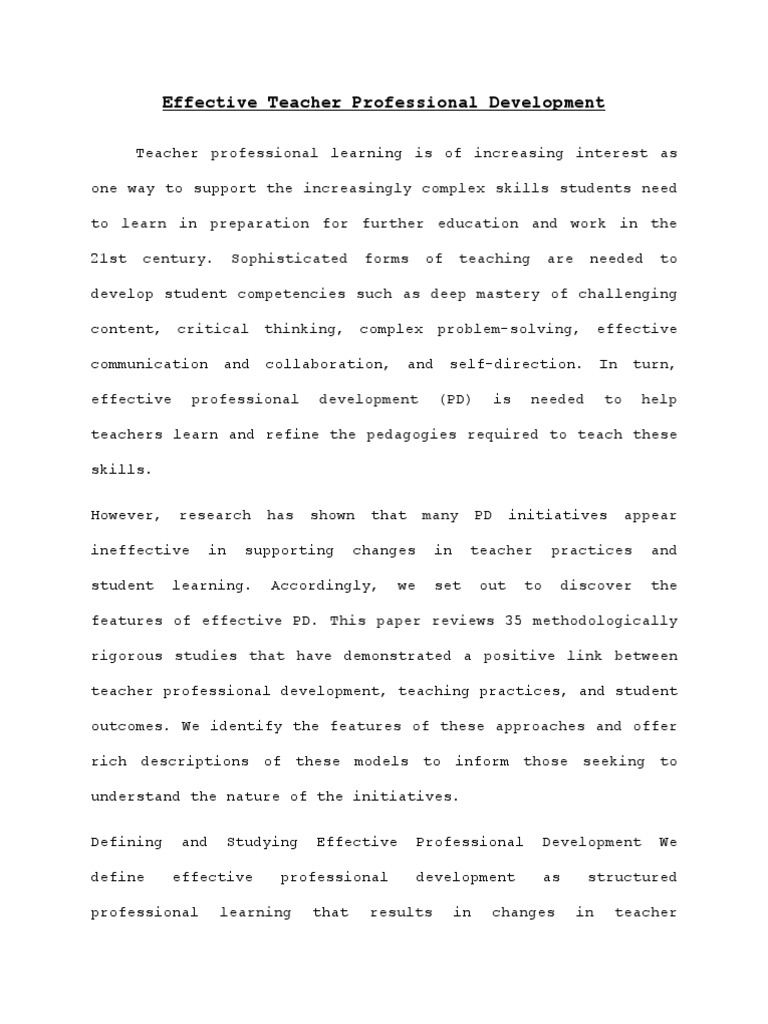 Features of Effective Teacher PD | PDF | Teachers | Learning