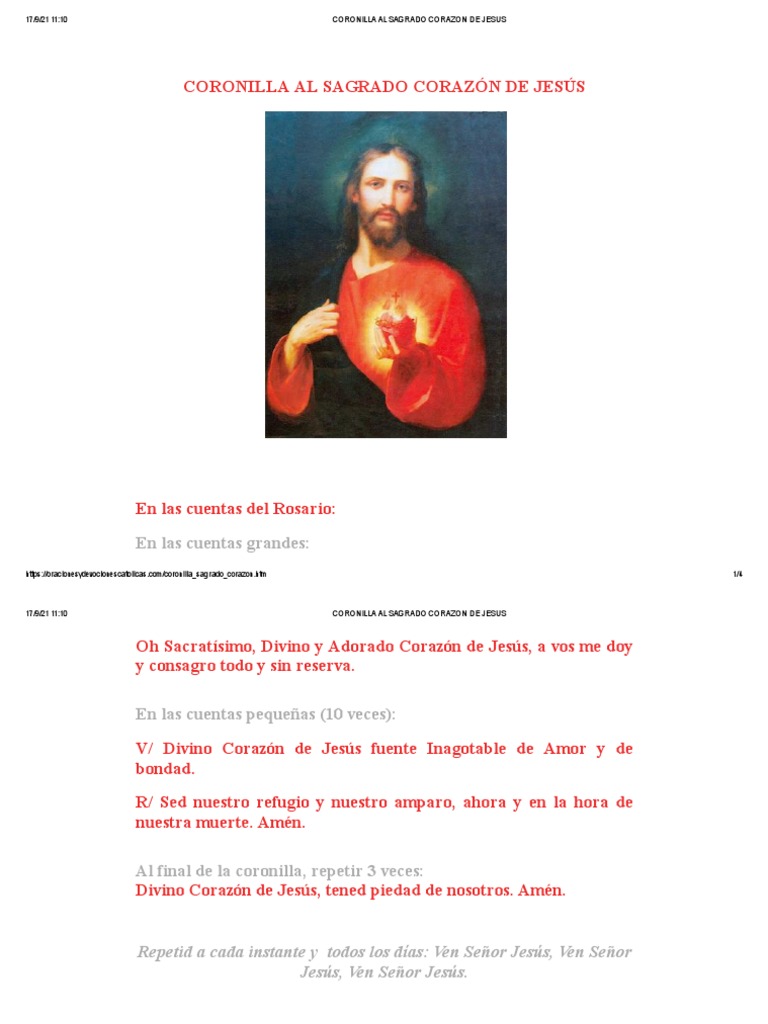 Coronilla al Sagrado Corazón de Jesús | PDF | Rosario | María, madre de ...