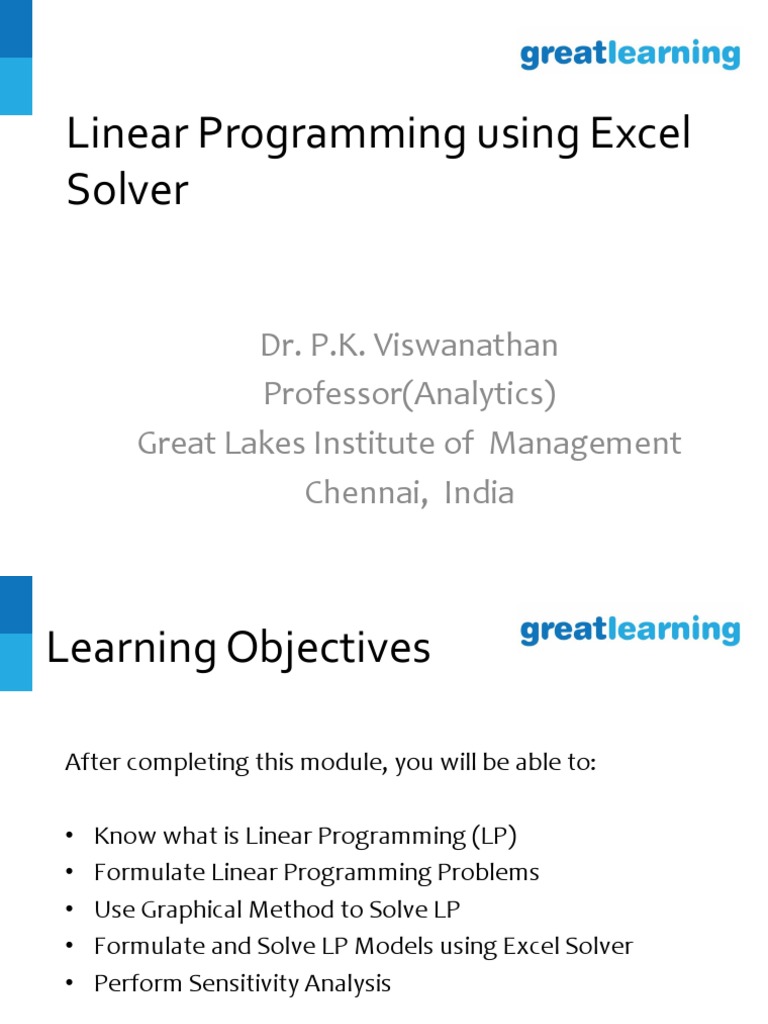 Linear Programming - Solver | PDF | Linear Programming | Mathematical ...