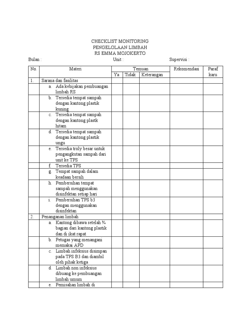 Checklist Monitoring | PDF