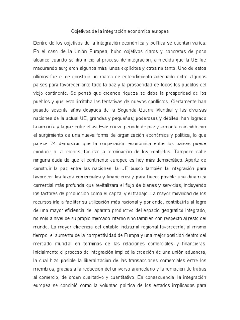 Objetivos de La Integracion Economica Europea | PDF | Unión Europea ...
