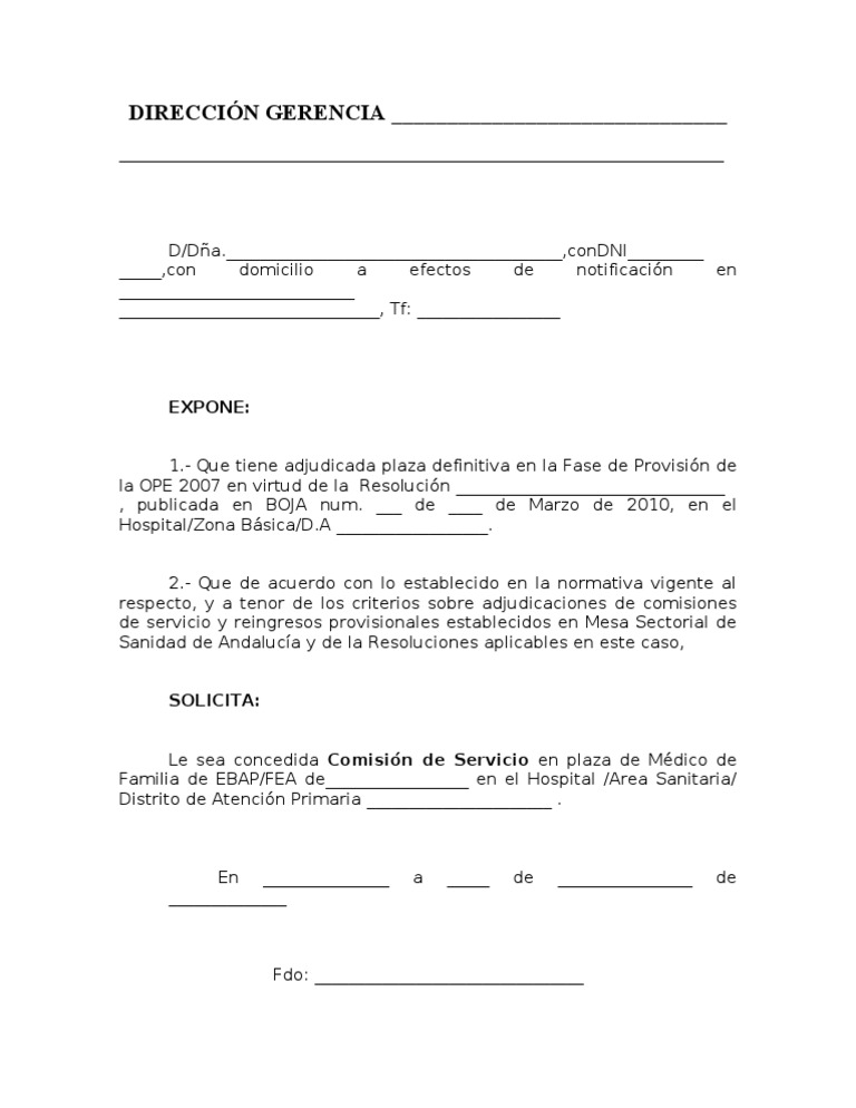 Modelo de solicitud de comision de servicio pdf