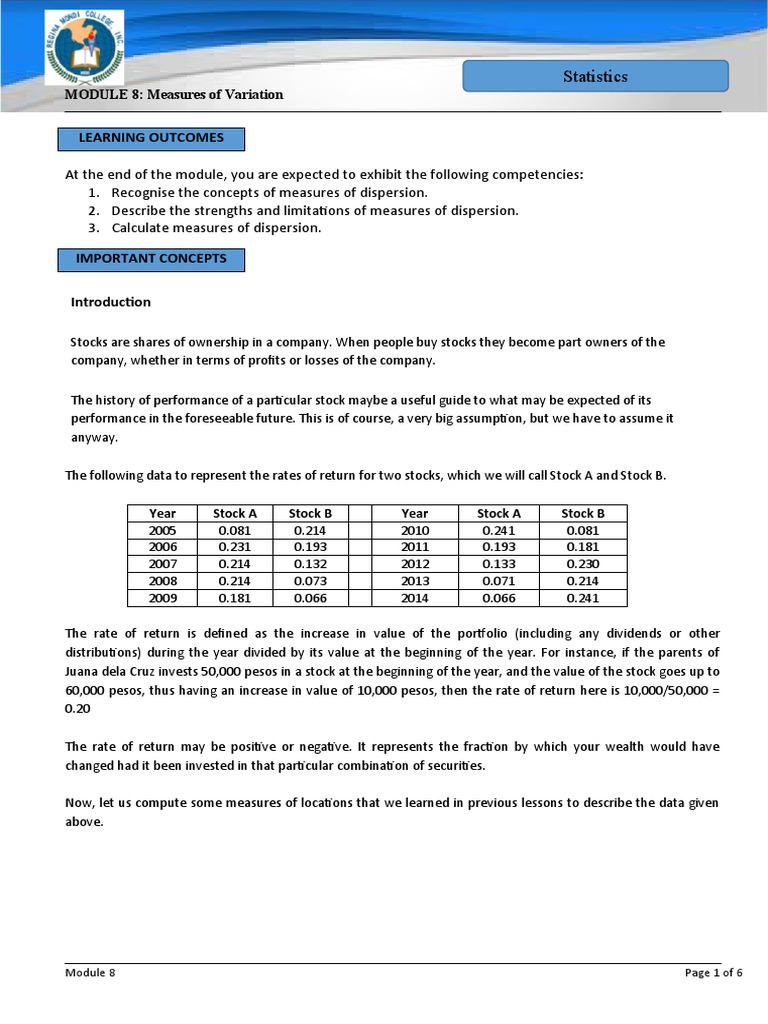 Measures of Variability in Statistics | PDF | Coefficient Of Variation ...