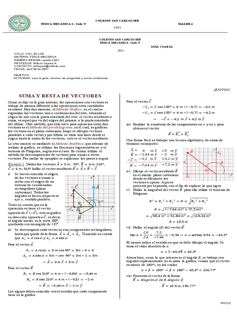 Suma y Resta de Vectores en Física | PDF | Vector Euclidiano | Sistema ...