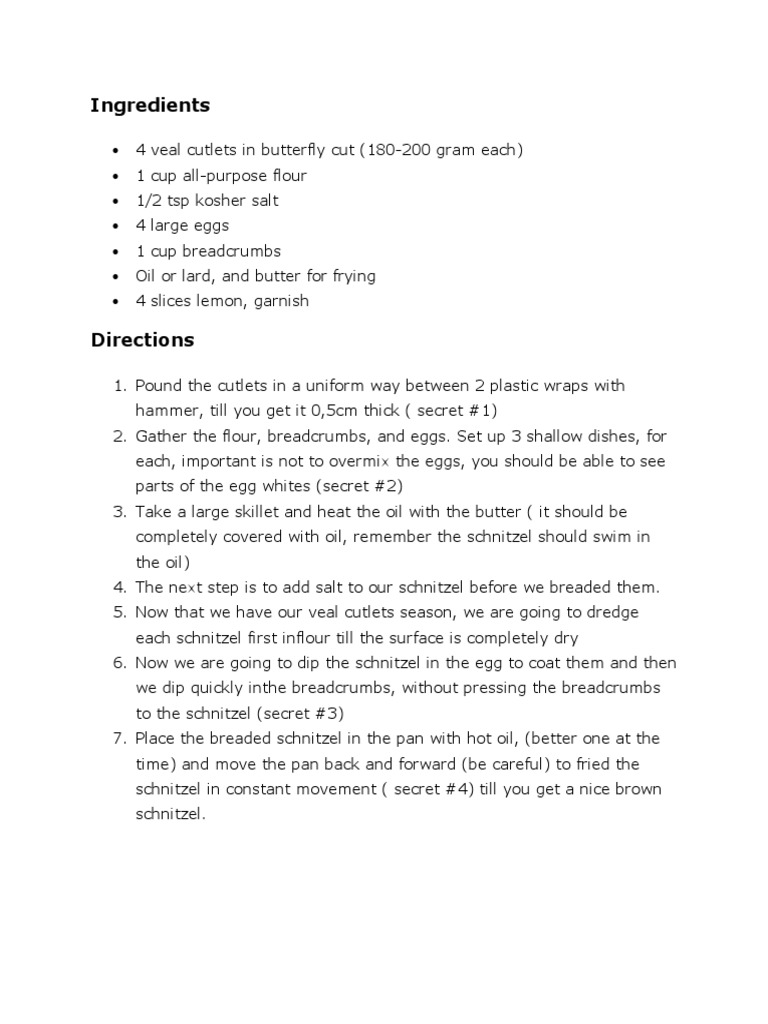 Perfect Veal Schnitzel Recipe Guide | PDF