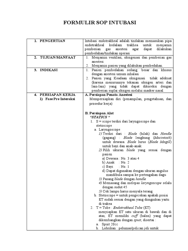 SOP Intubasi | PDF | Kesehatan Holistik