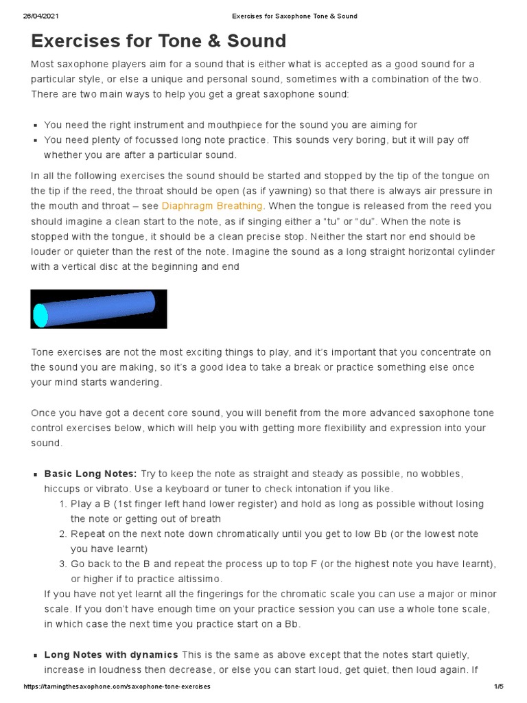 Exercises For Saxophone Tone & Sound PDF Pitch (Music) Tempo