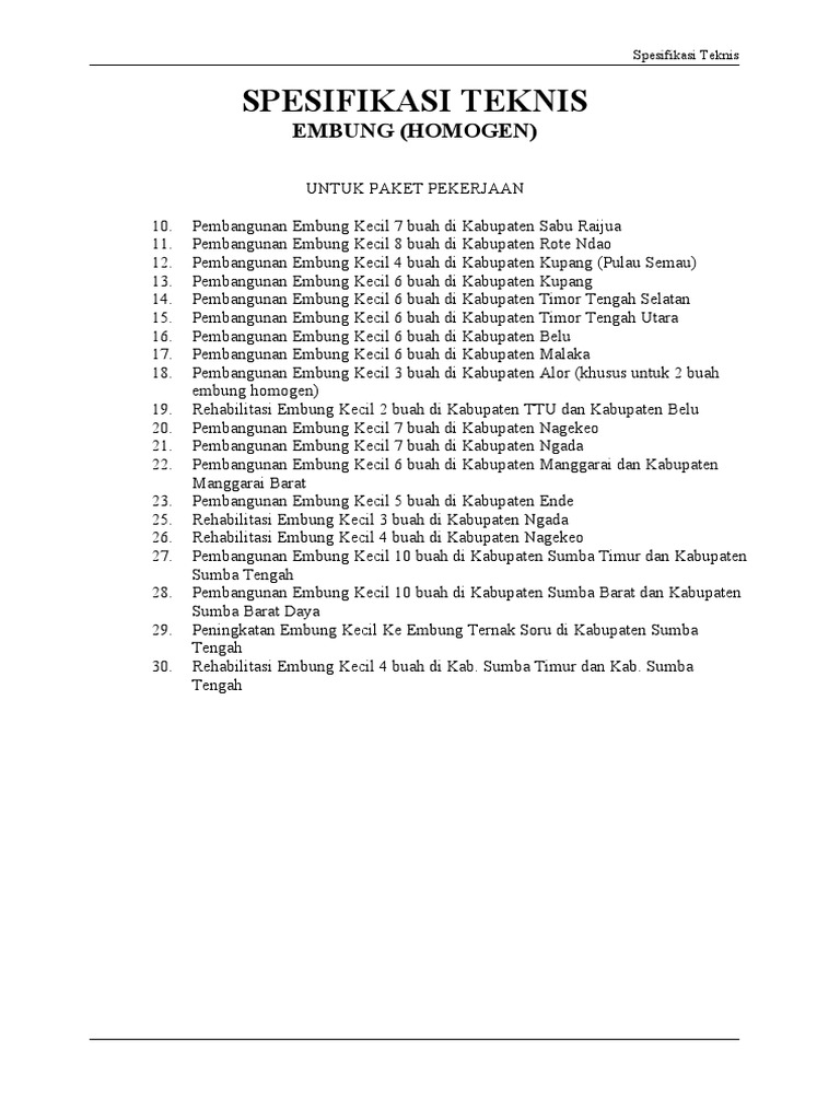 Spek embung kecil homogen pdf
