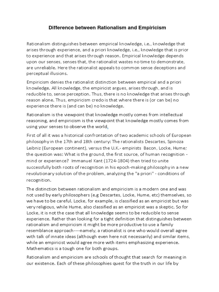 Difference Between Rationalism And Empiricism Explained Pdf