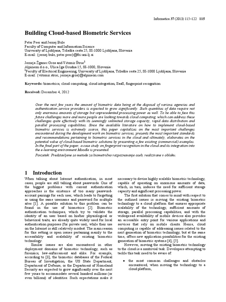 Building Cloud Based Biometric Services | PDF | Biometrics | Cloud ...