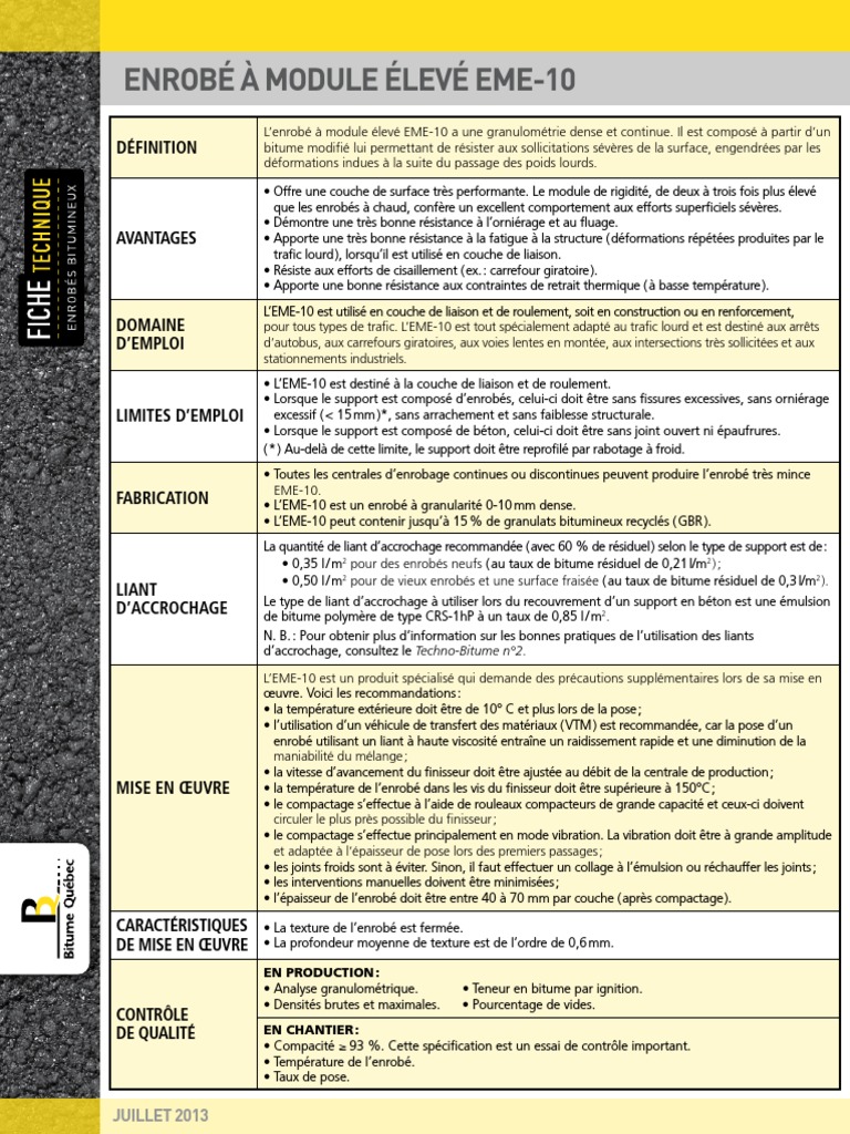 Enrobé à Module Élevé EME-10: Définition et Avantages | PDF | Béton ...