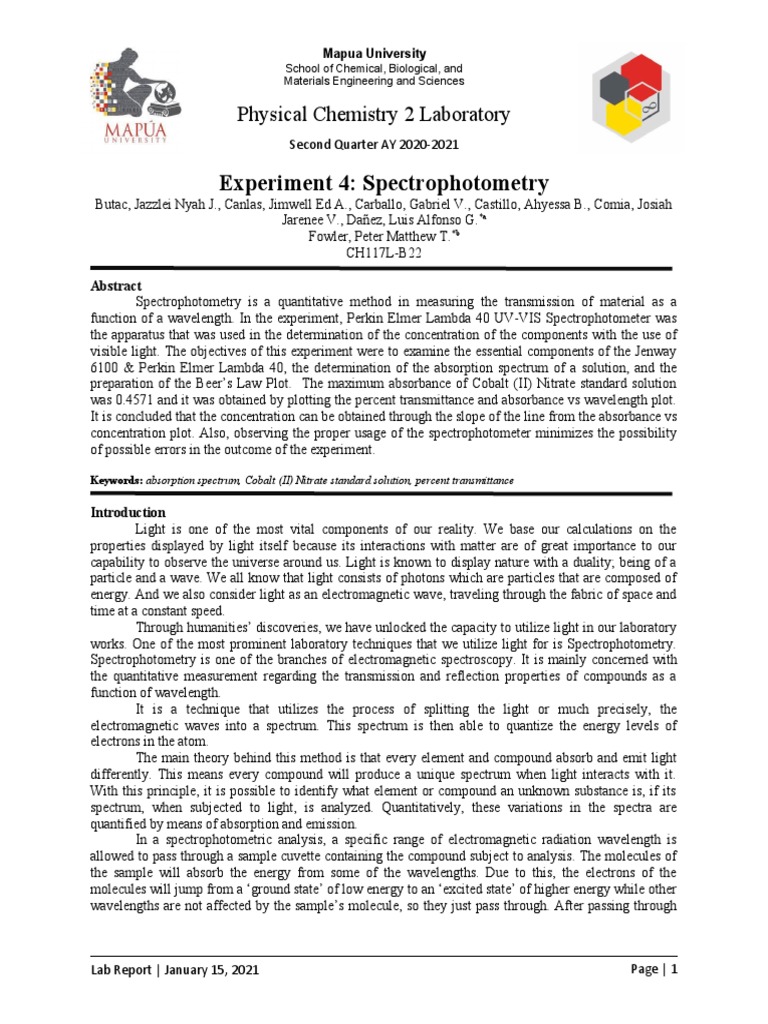 Spectrophotometry Lab Report Overview | PDF | Spectrophotometry ...