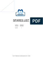 Spares List: Valid From 20/08/2014 Valid Until 31/03/2015 Issue No 1