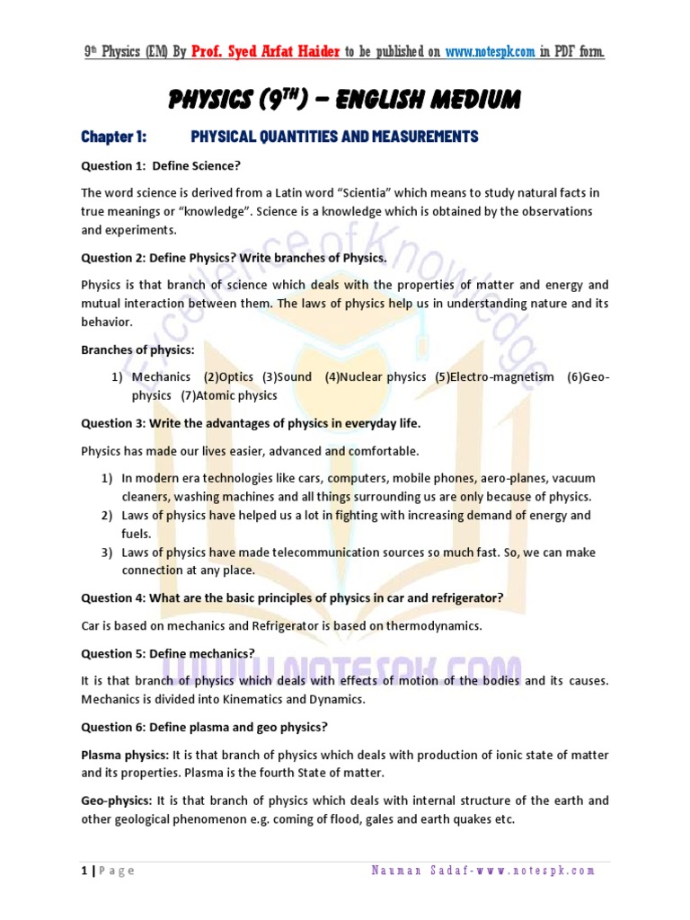 9th Grade Physics: Measurements & Concepts | PDF | Velocity | Acceleration