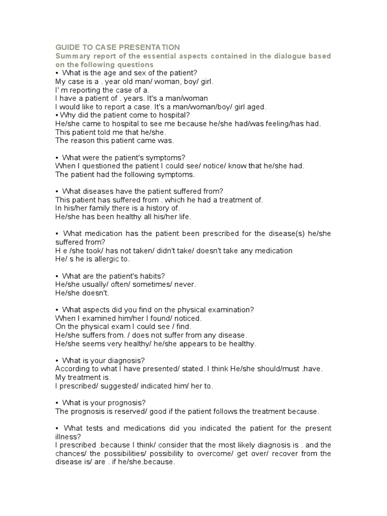 Case Presentation Guide for Medical Reports | PDF | Abdomen | Pelvis