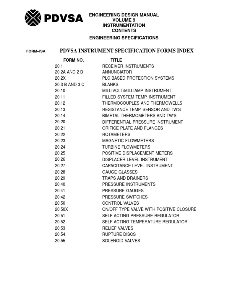 ISA Instrument Specification Forms | PDF