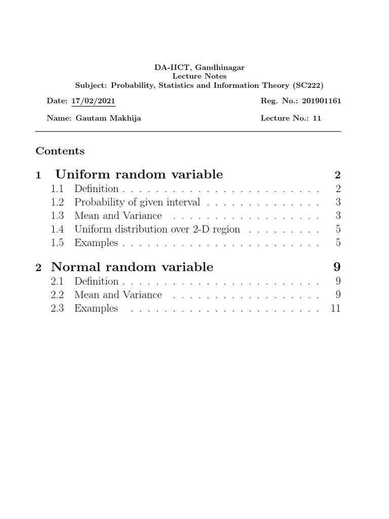 Probability and Statistics Lecture Notes | PDF | Variance | Random Variable