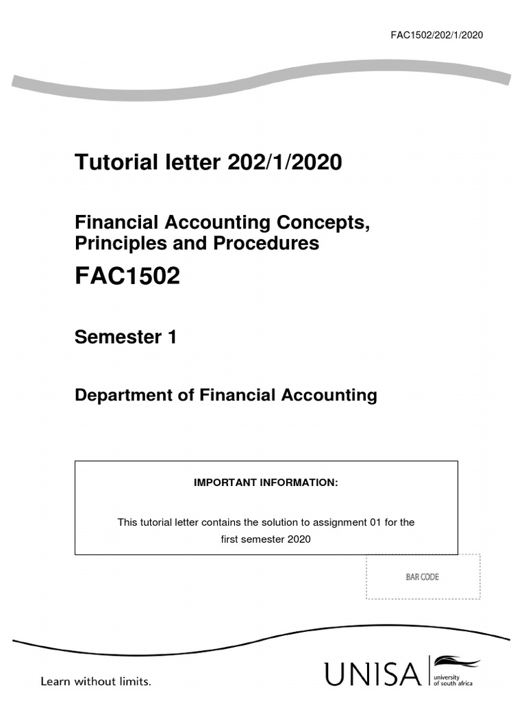 Tutorial Letter 202/1/2020: Financial Accounting Concepts, Principles