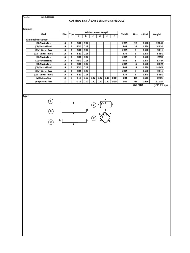 Rebar Cutting List Columns | PDF