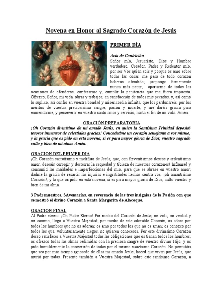 Novena en Honor Al Sagrado Corazón de Jesús | PDF | Oración | orador ...