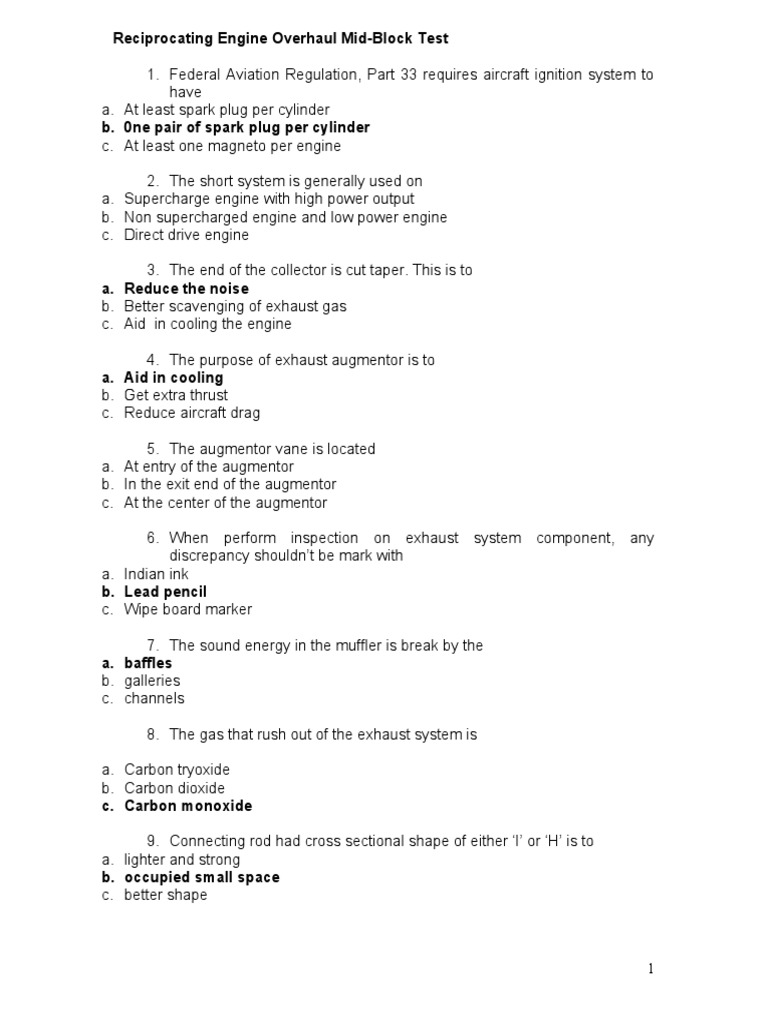UniKL MIAT Ignition System Quiz PDF Piston Engines
